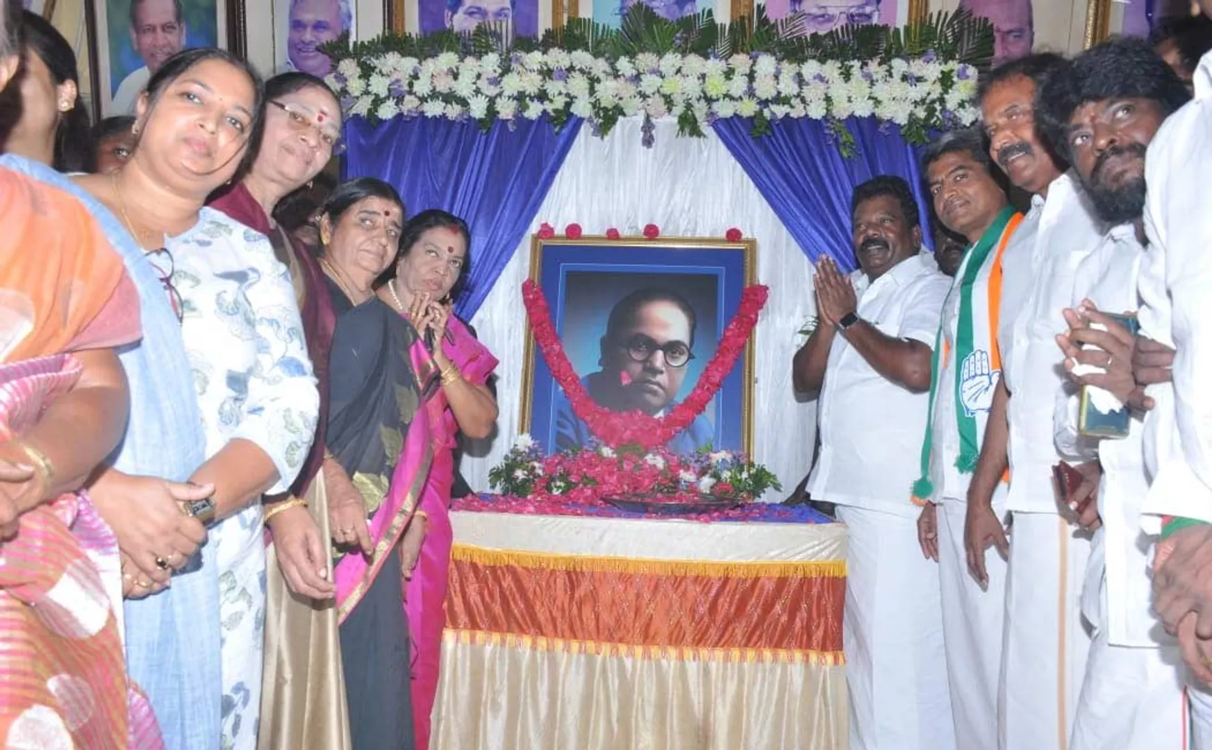 Floral tributes paid to Dr. Ambedkar's portrait at the Tamil Nadu Congress party office
