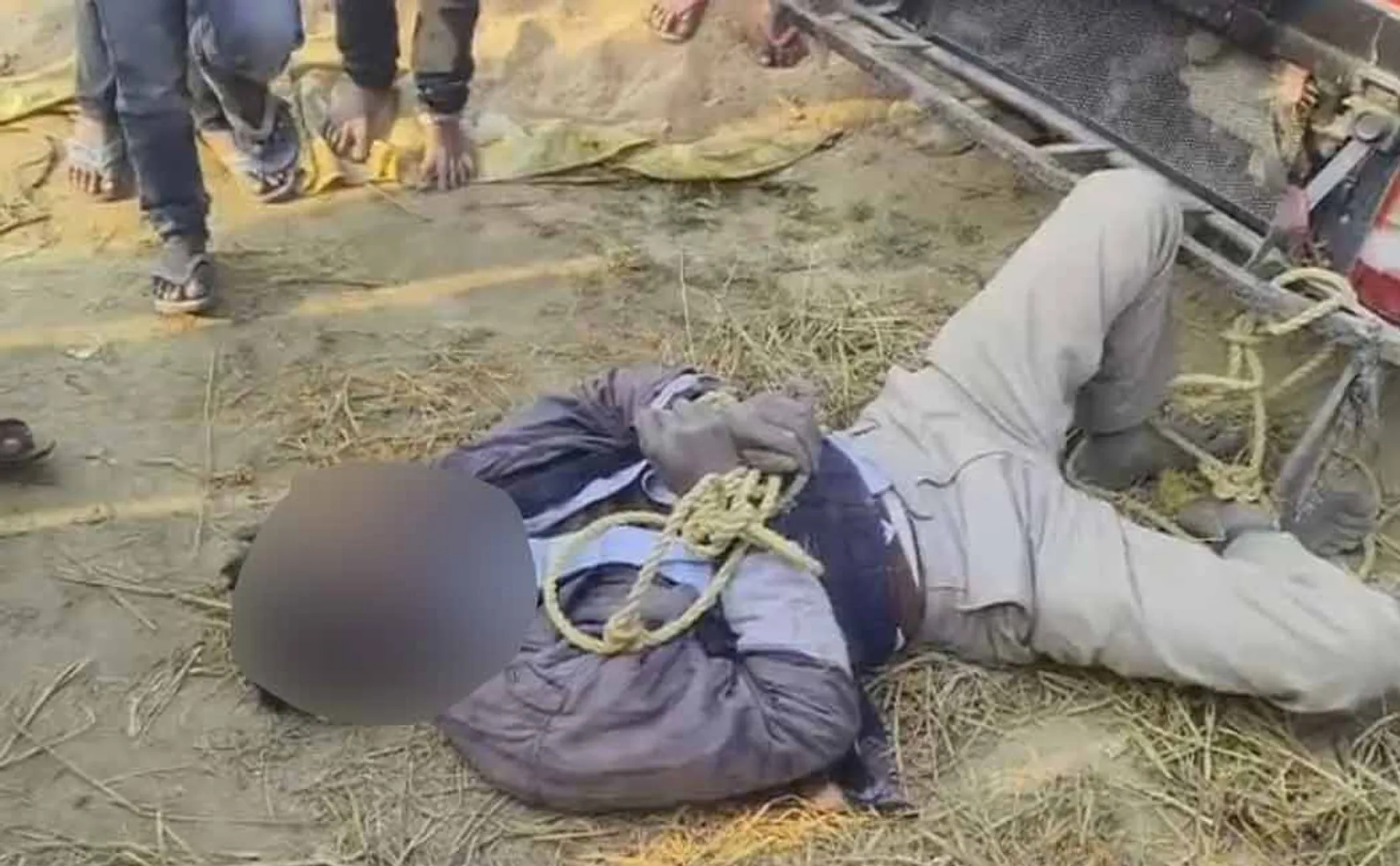 The tractor owner hit the young man for stealing!