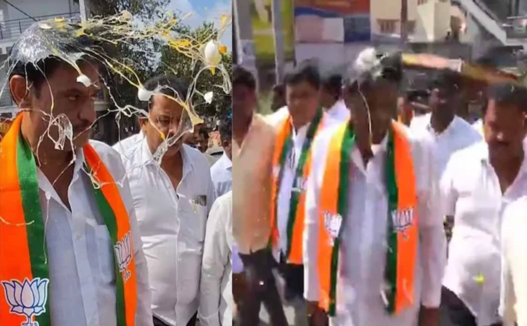 Egg pelting incident on BJP MLA in karnataka