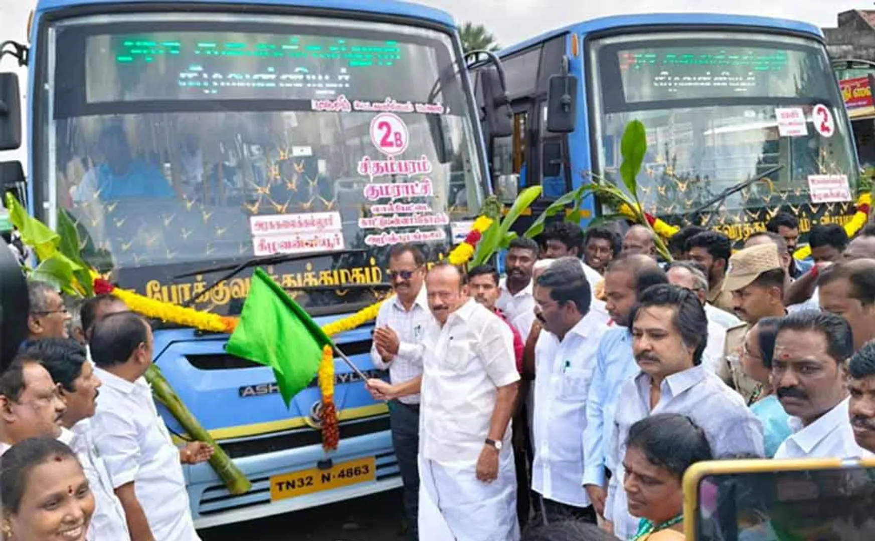 Minister mrk panneerselvam launches bus service to Government Arts College 