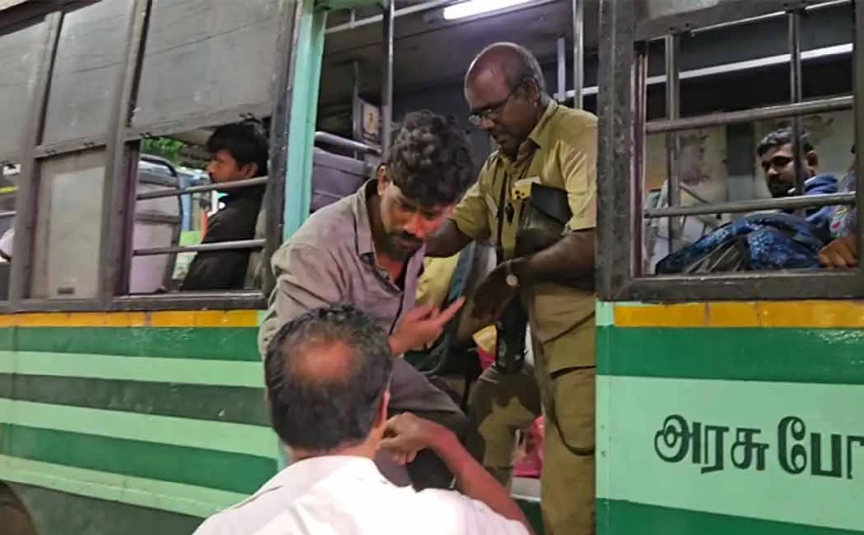 liquor addict commits atrocities against government bus conductor 