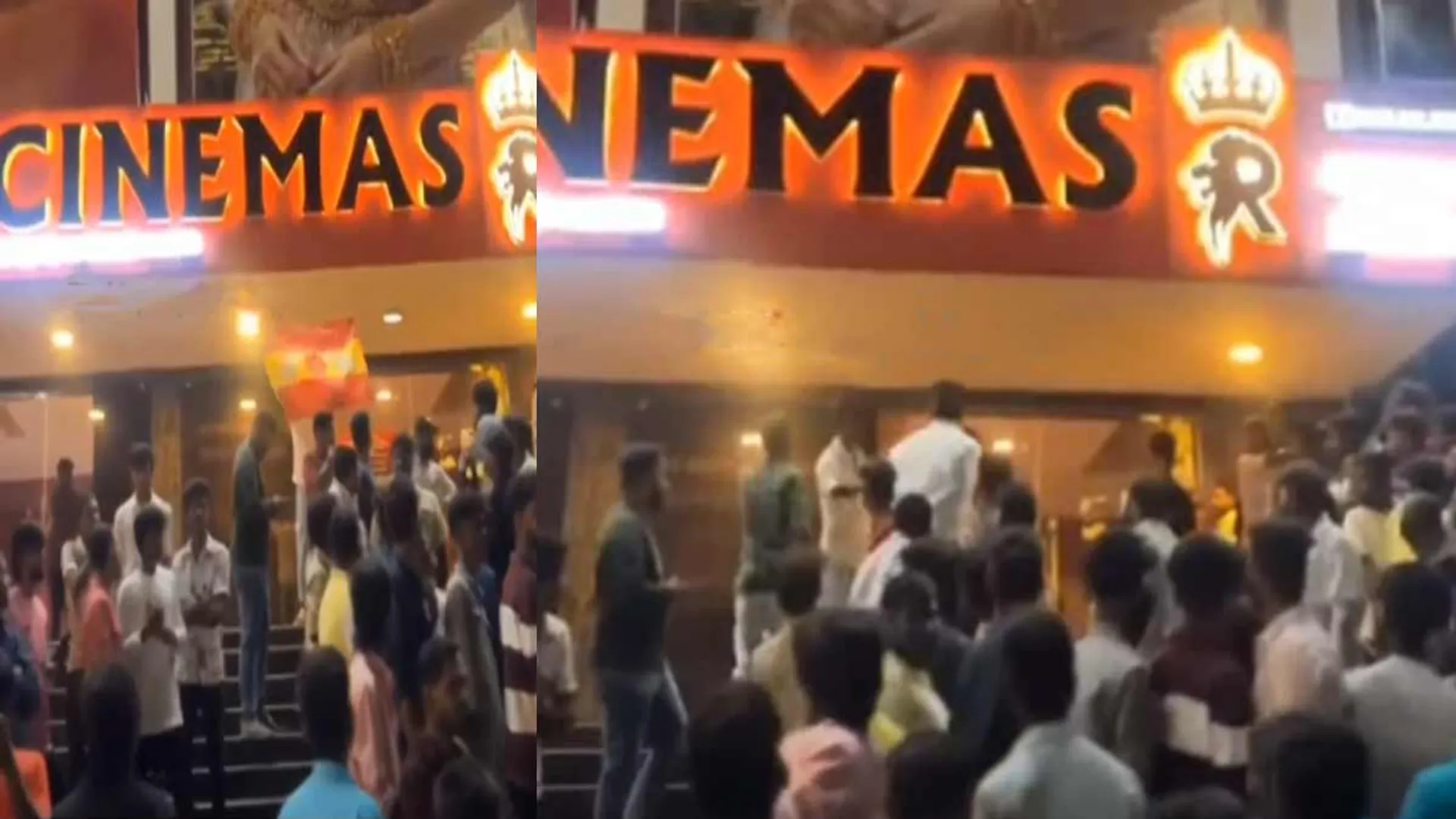  tvk flag in theatre; Ajith fans attack