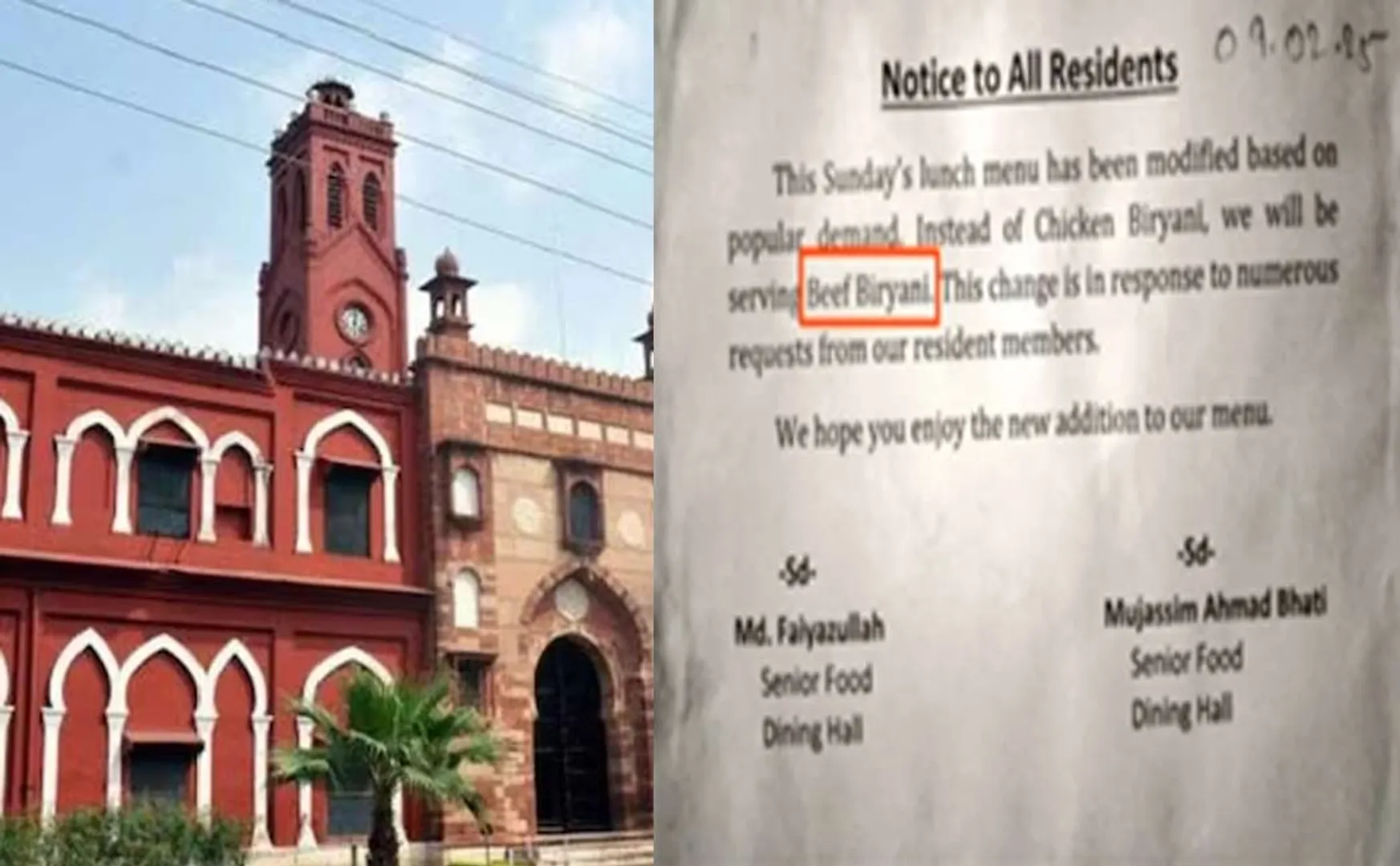 The controversial Uttar pradesh university menu to Beep Biryani is the instead of Chicken Biryani