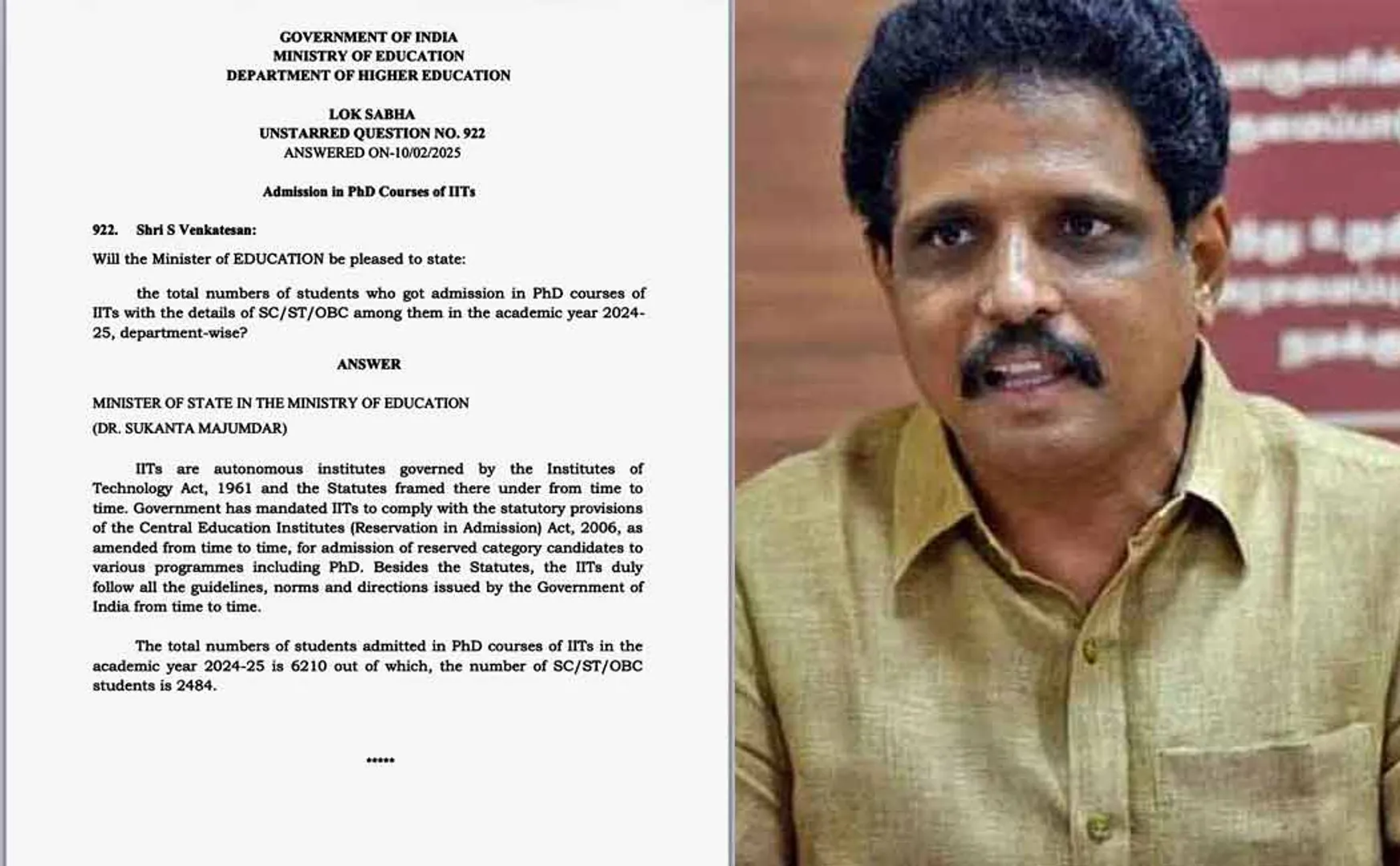 560 OBC, SC, ST student seats doctoral studies have been taken away says Su. Venkatesan
