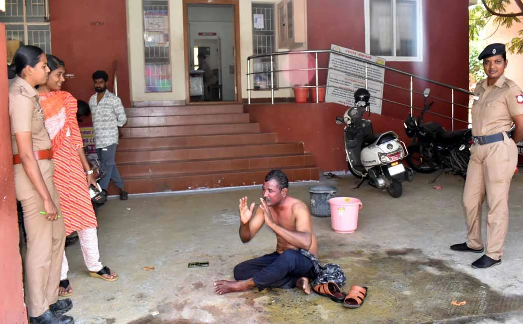  A person attempted to set himself on fire in front of the police station in dharmapuri