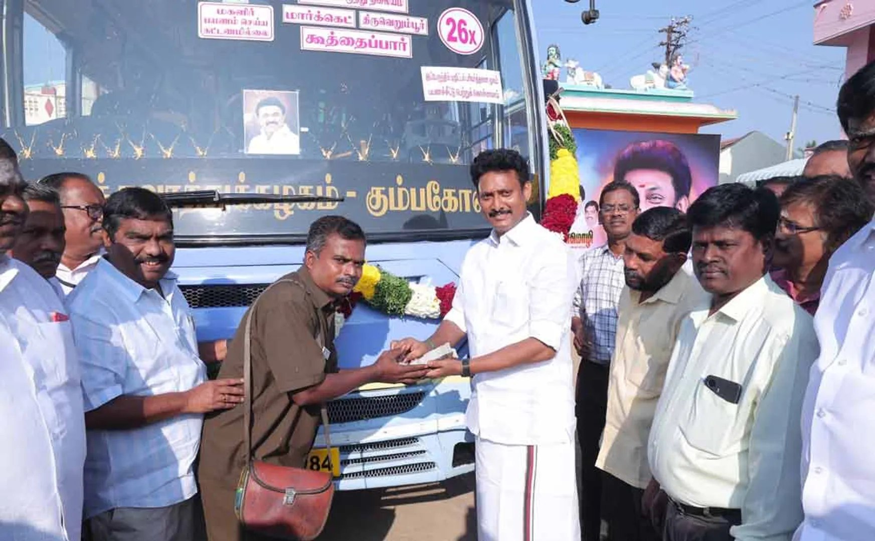 Minister anbil mahesh launches new bus service for students 