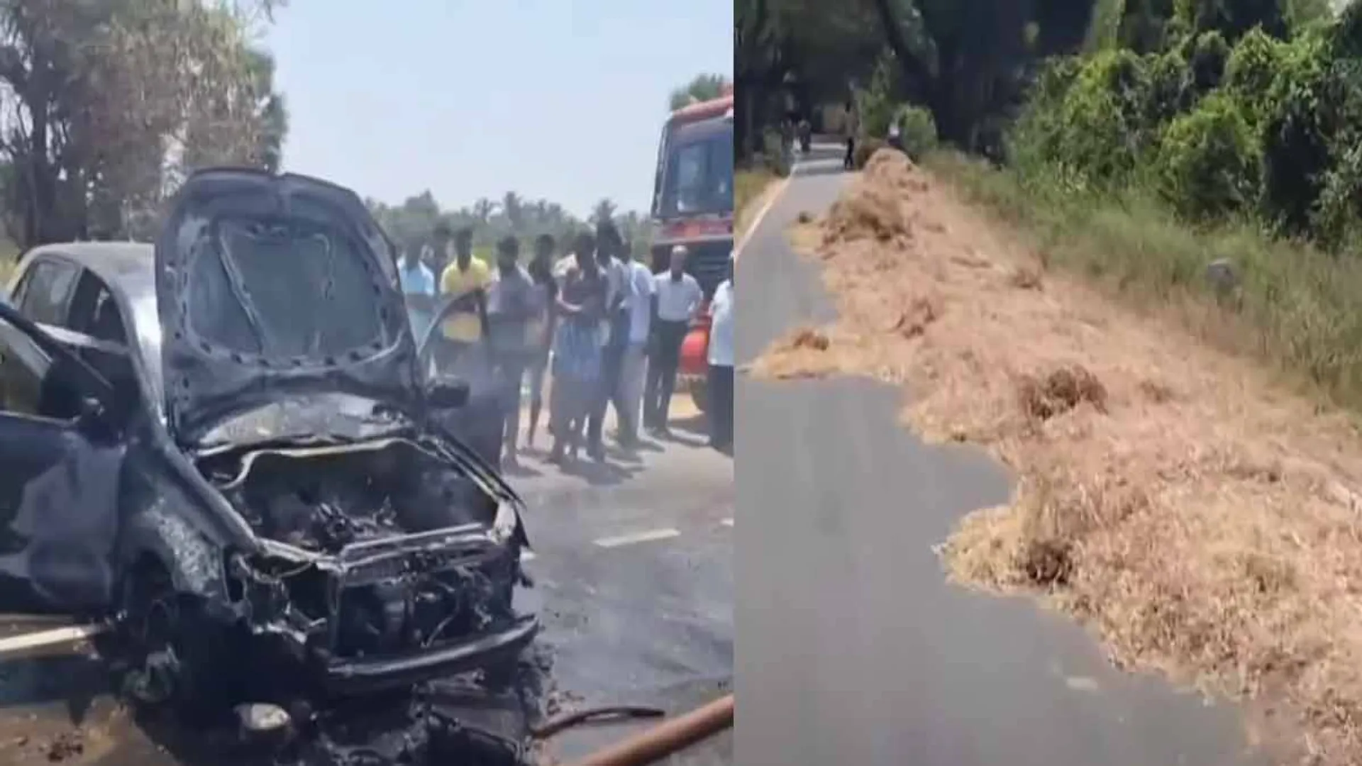 Car caught fire due to straw - Shocking incident in Vellore