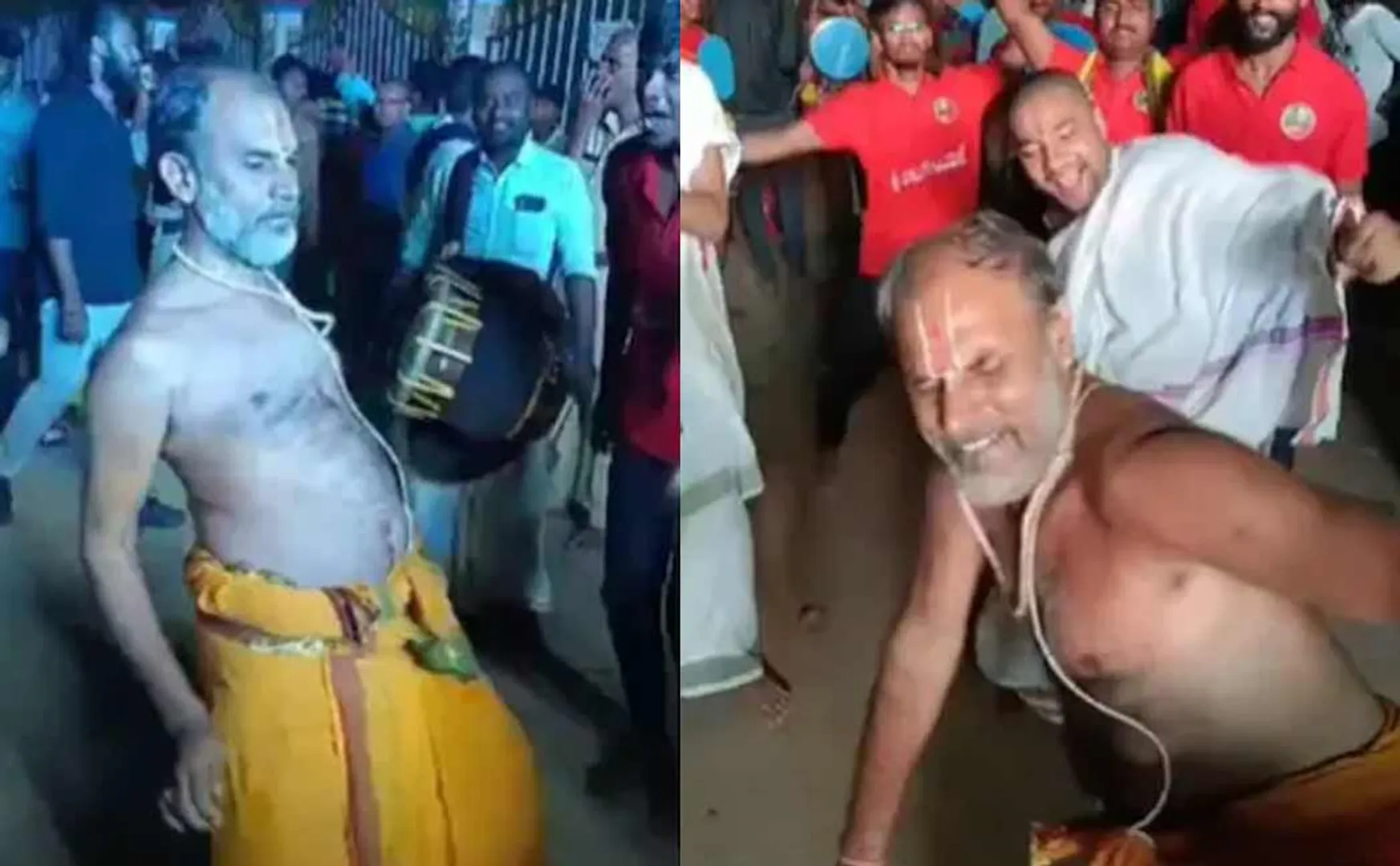 Priests break dance during temple festival in andhra pradesh