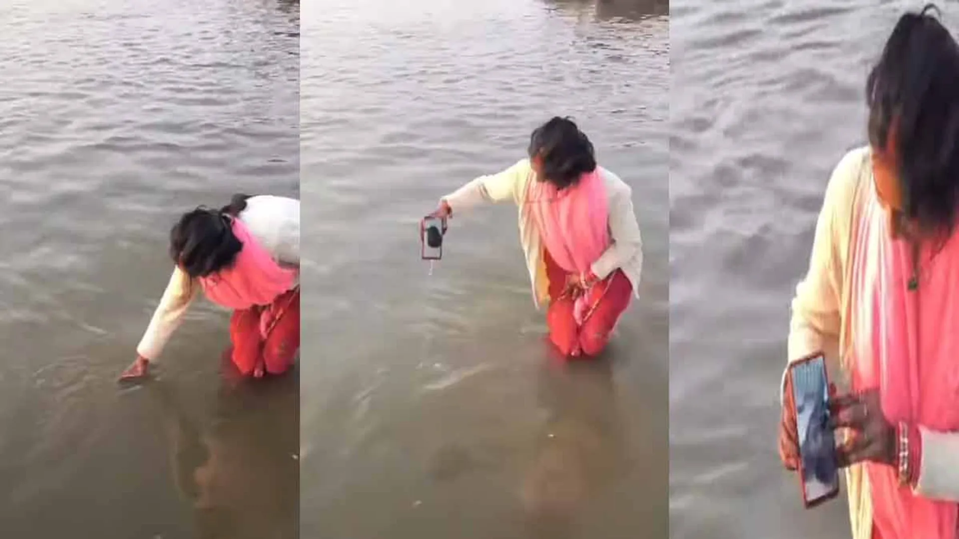 Husband on video; wife bathes her cell phone at Kumbh Mela
