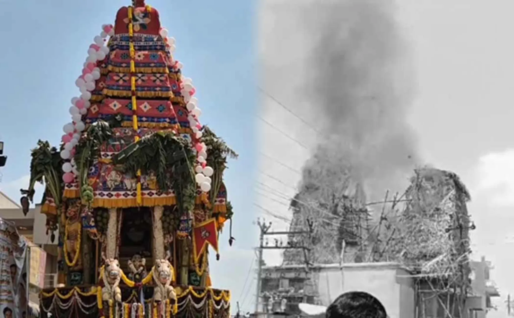 stir  broke out Vinayagar Temple tower due fireworks accident