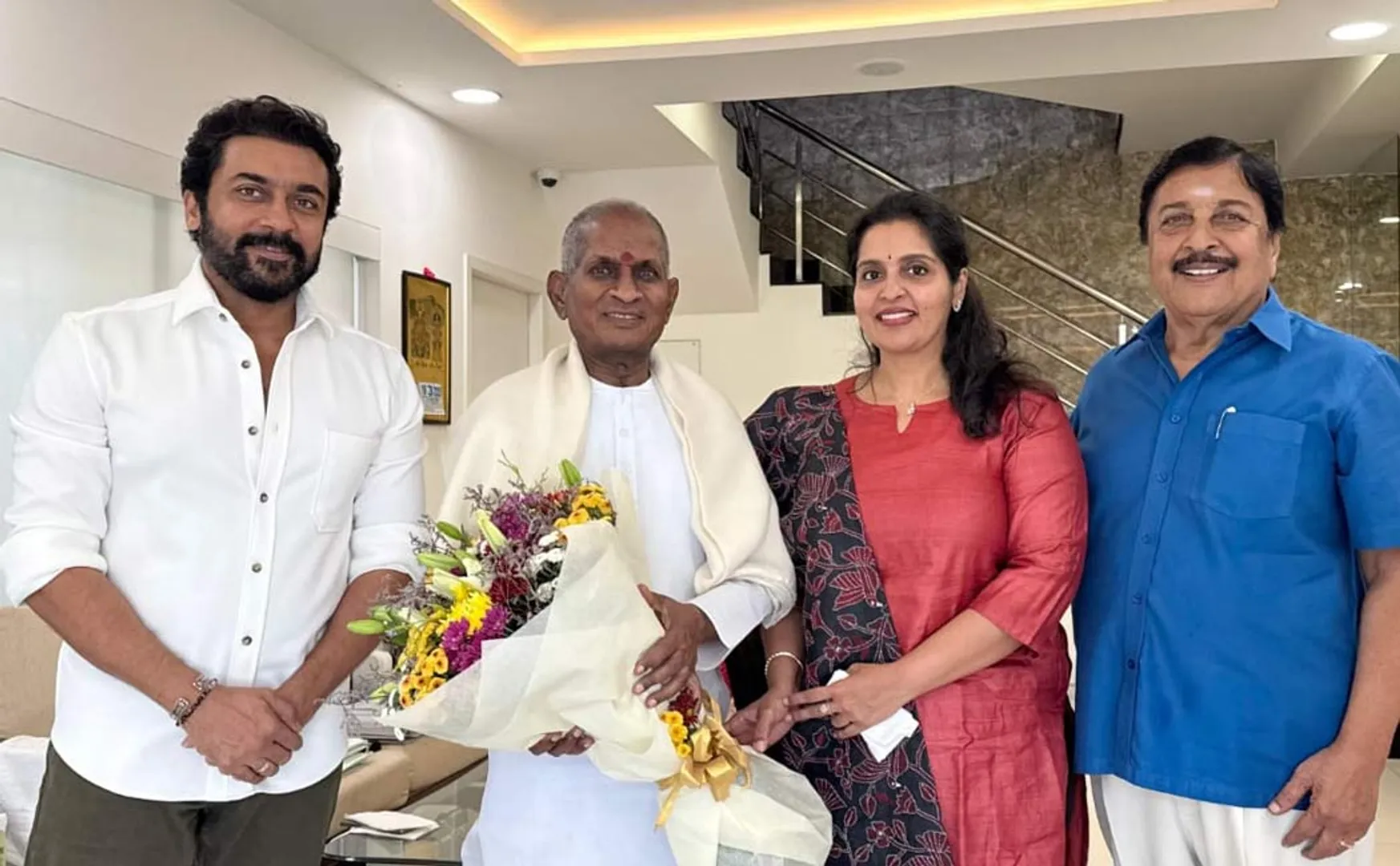suriya family members meet ilaiyaraaja regards his symphony concert
