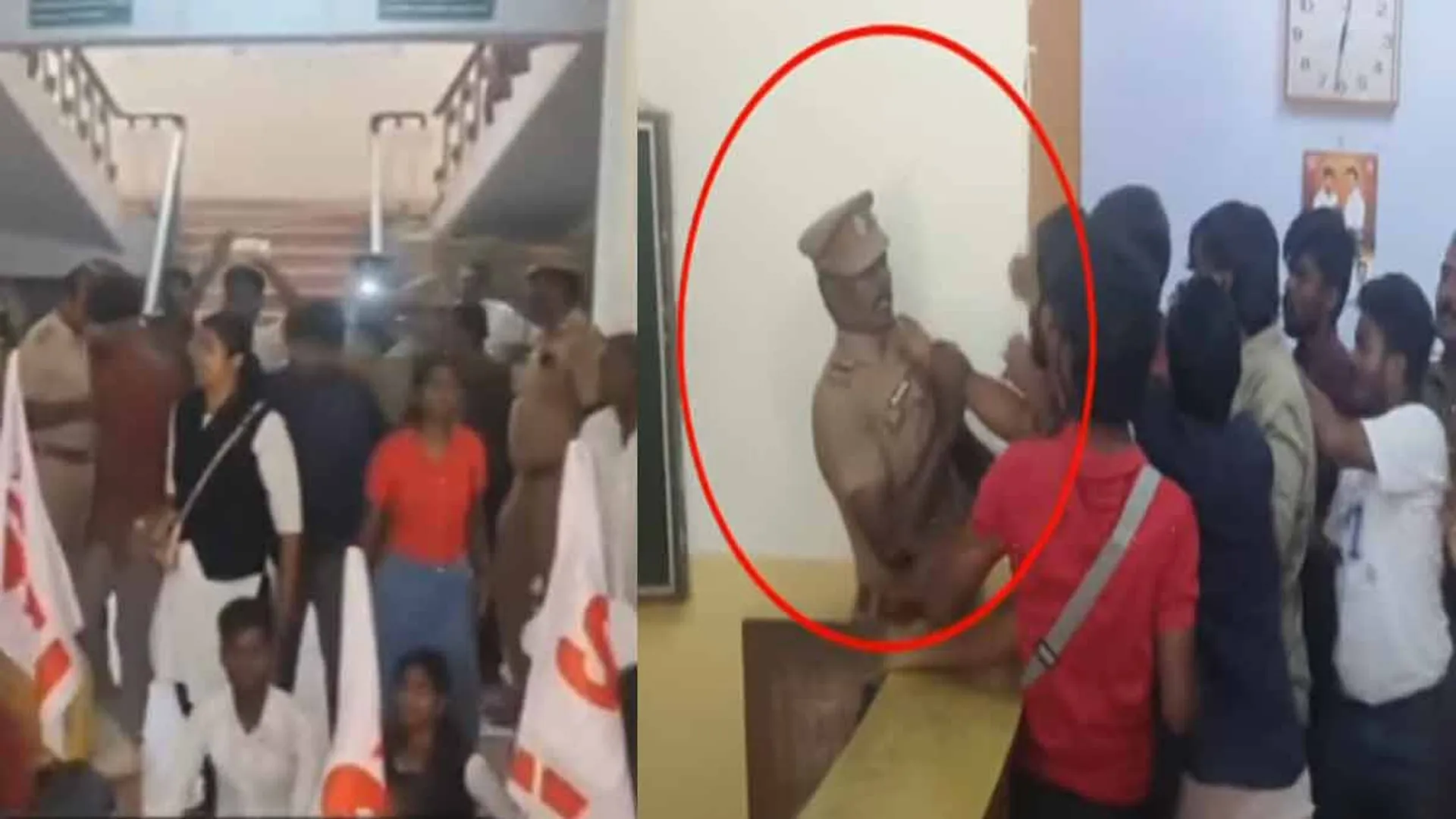 Attack on police officer; Violence erupts during student protest