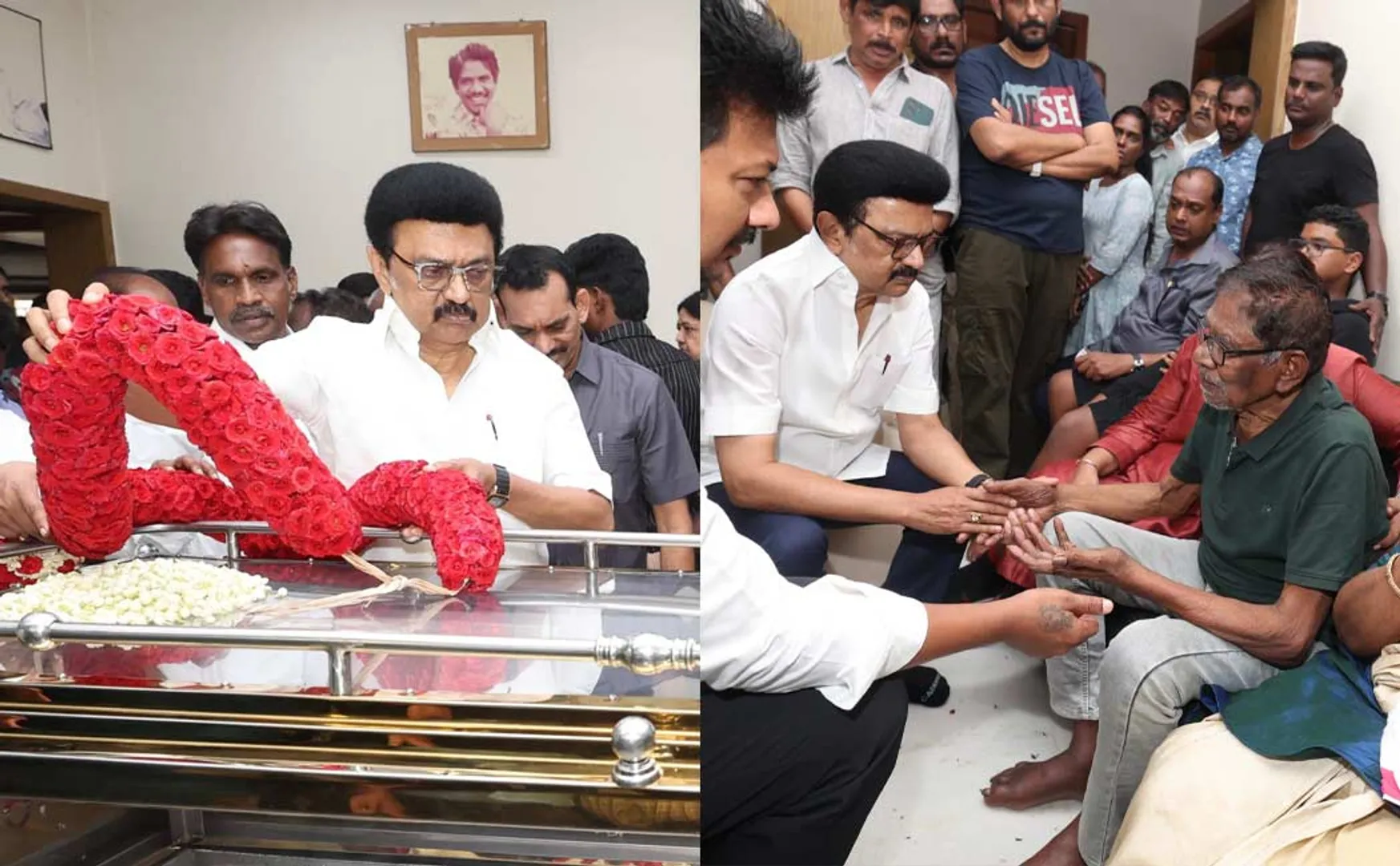 mk stalin paying tribute to manoj bharathiraja