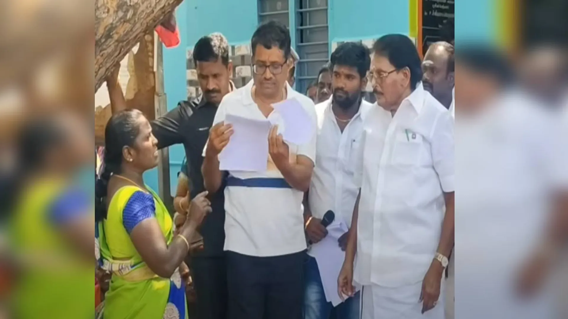 Minister K.K.S.S.R., who came to participate in the protest, was involved in a verbal argument with a woman