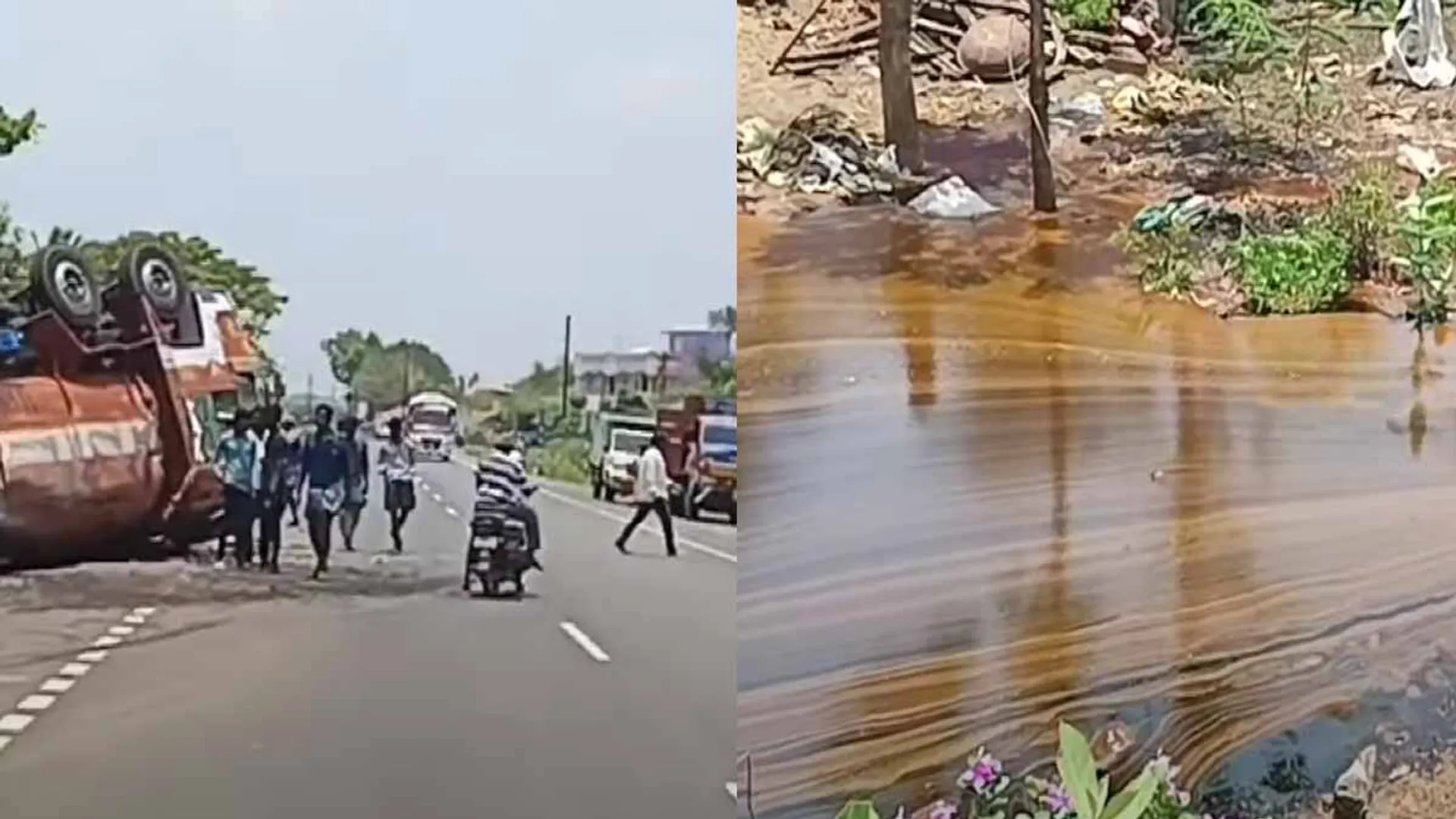 Overturned lorry; spilled molasses