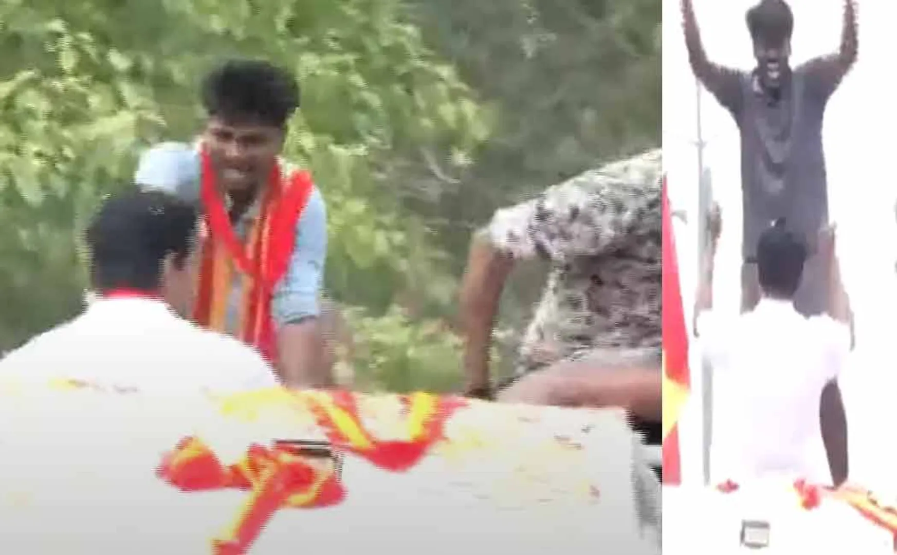 TVK leader Vijay held a road show volunteers climbed onto the vehicle