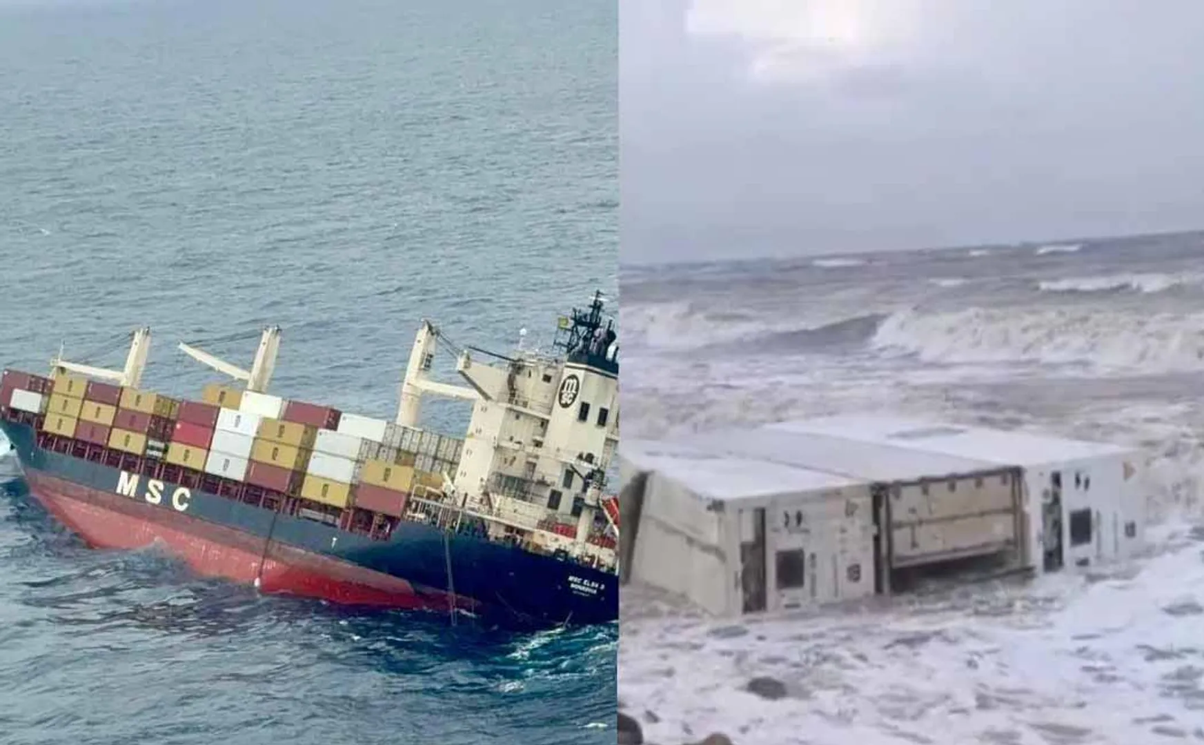 Cargo ship capsizes at sea containers washed ashore