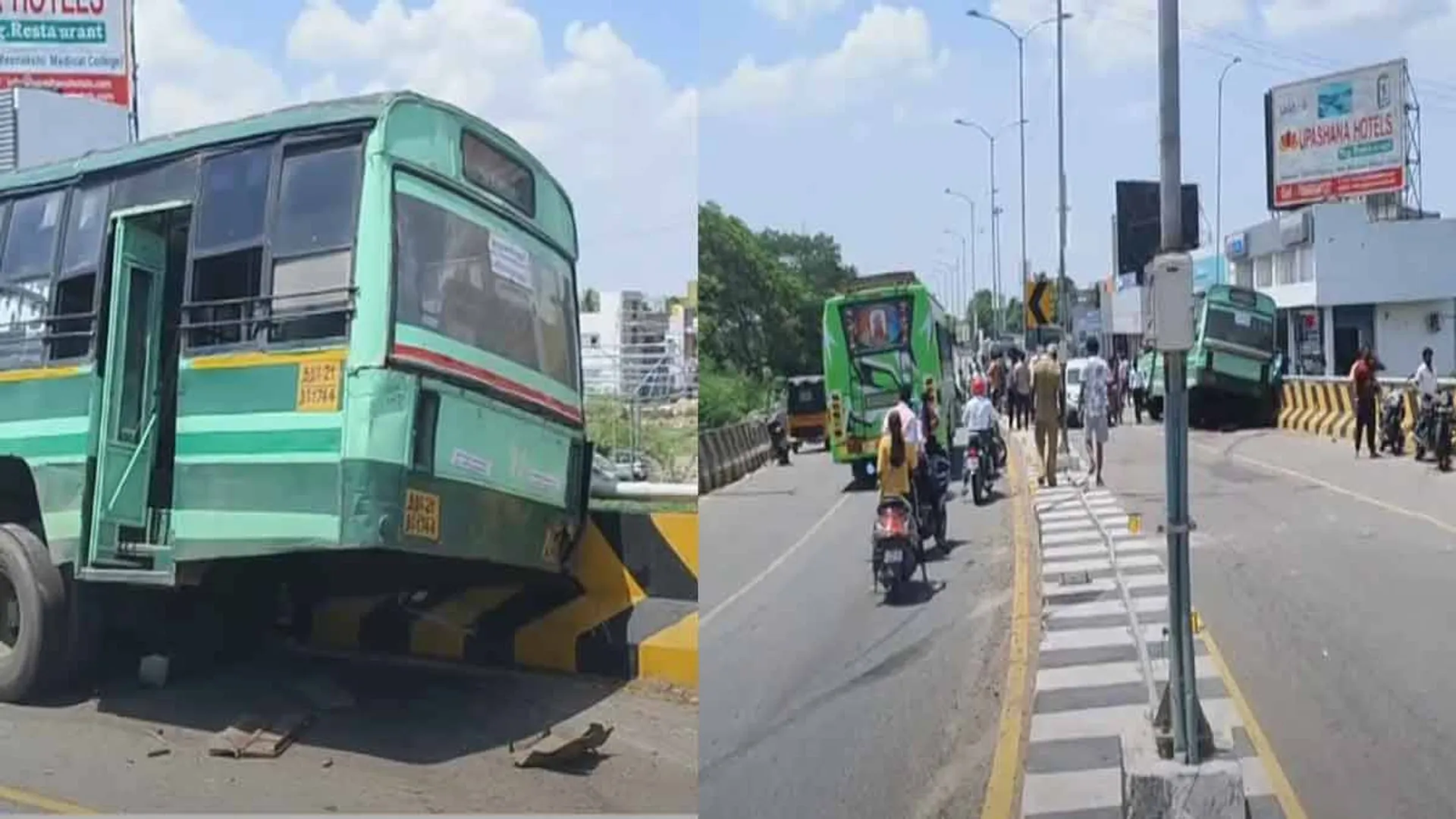  Bus crashes into bridge, 10 injured