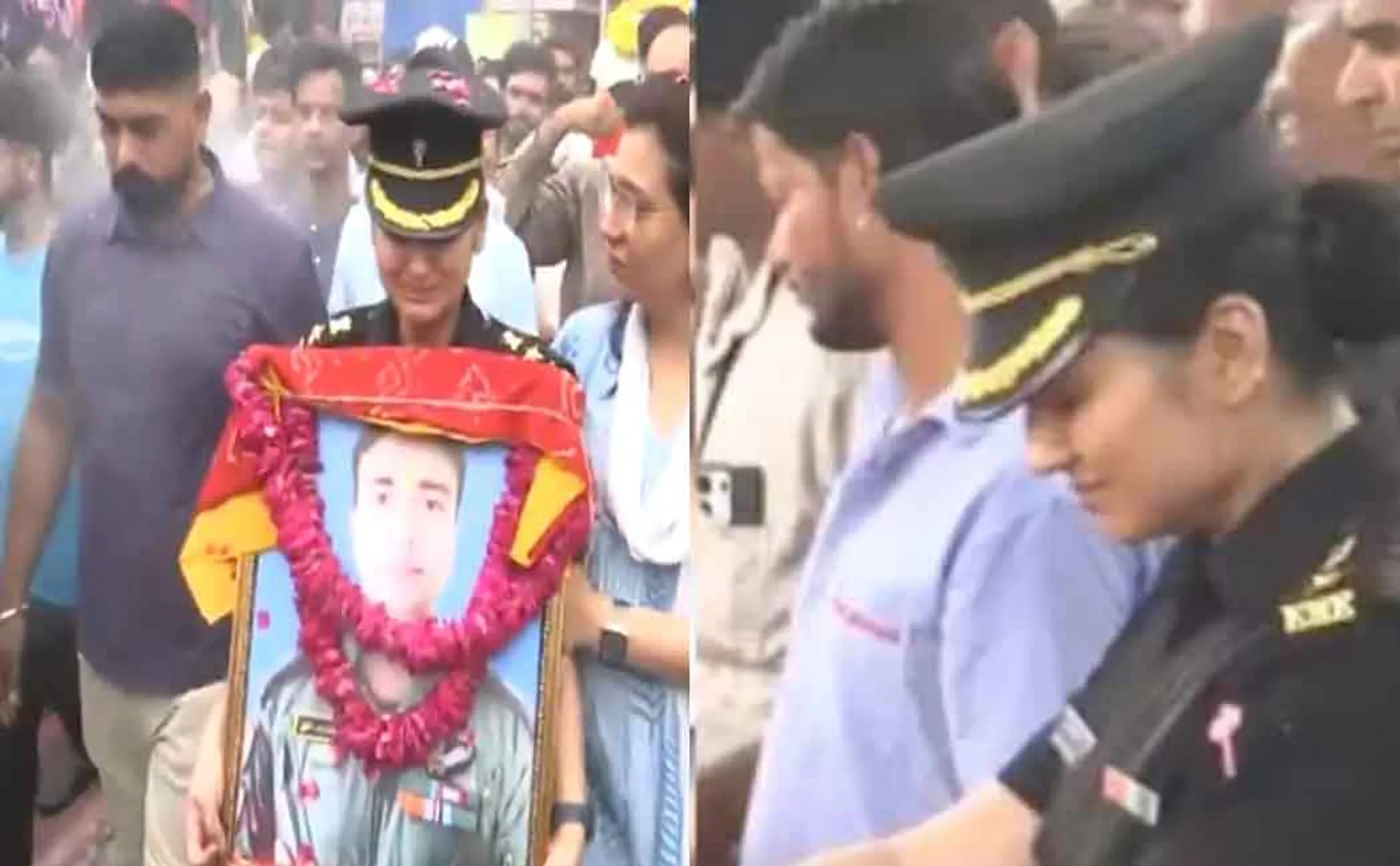 Wife tearful military uniform to her husband funeral Helicopter crash rajasthan