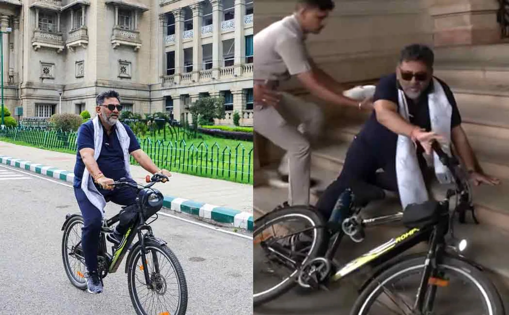 Karnataka Deputy Chief Minister falls off bicycle n Assembly