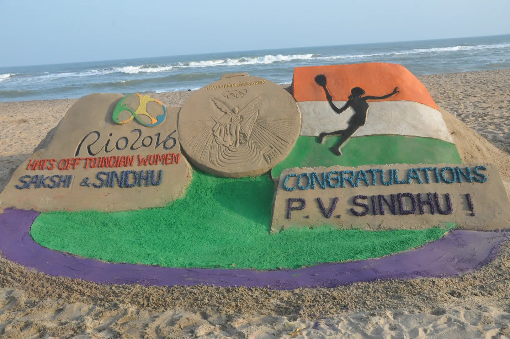 Sand art on Odisha beach to congratulate Sindhu on historic win