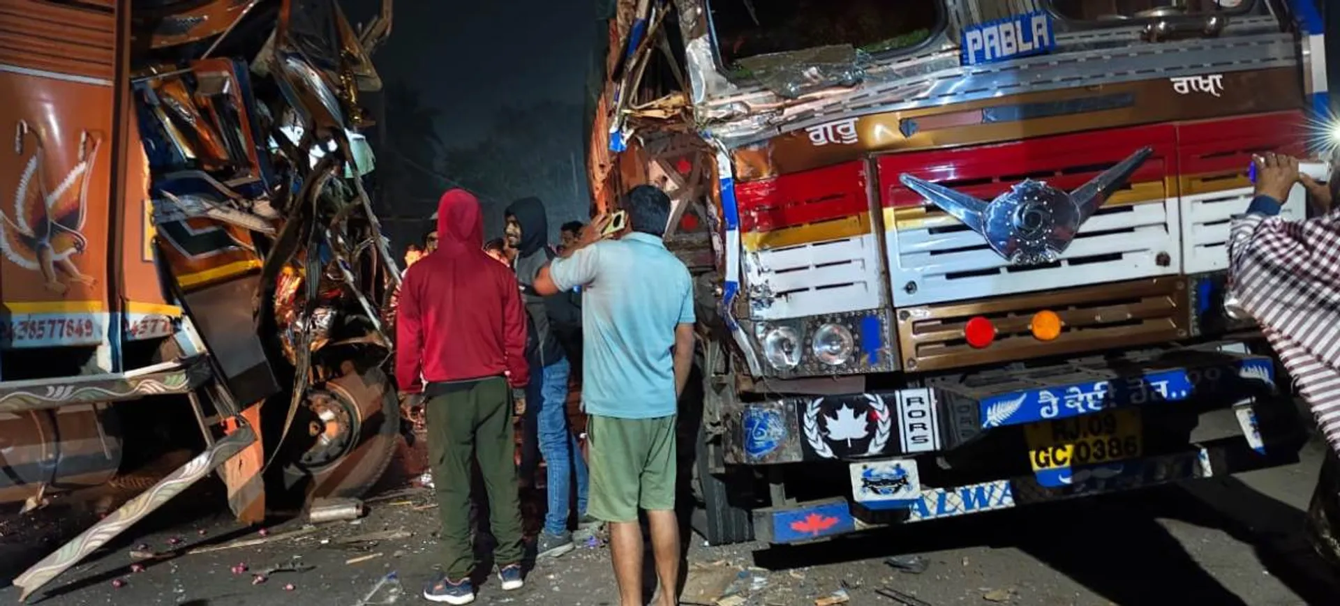 Two trucks collide