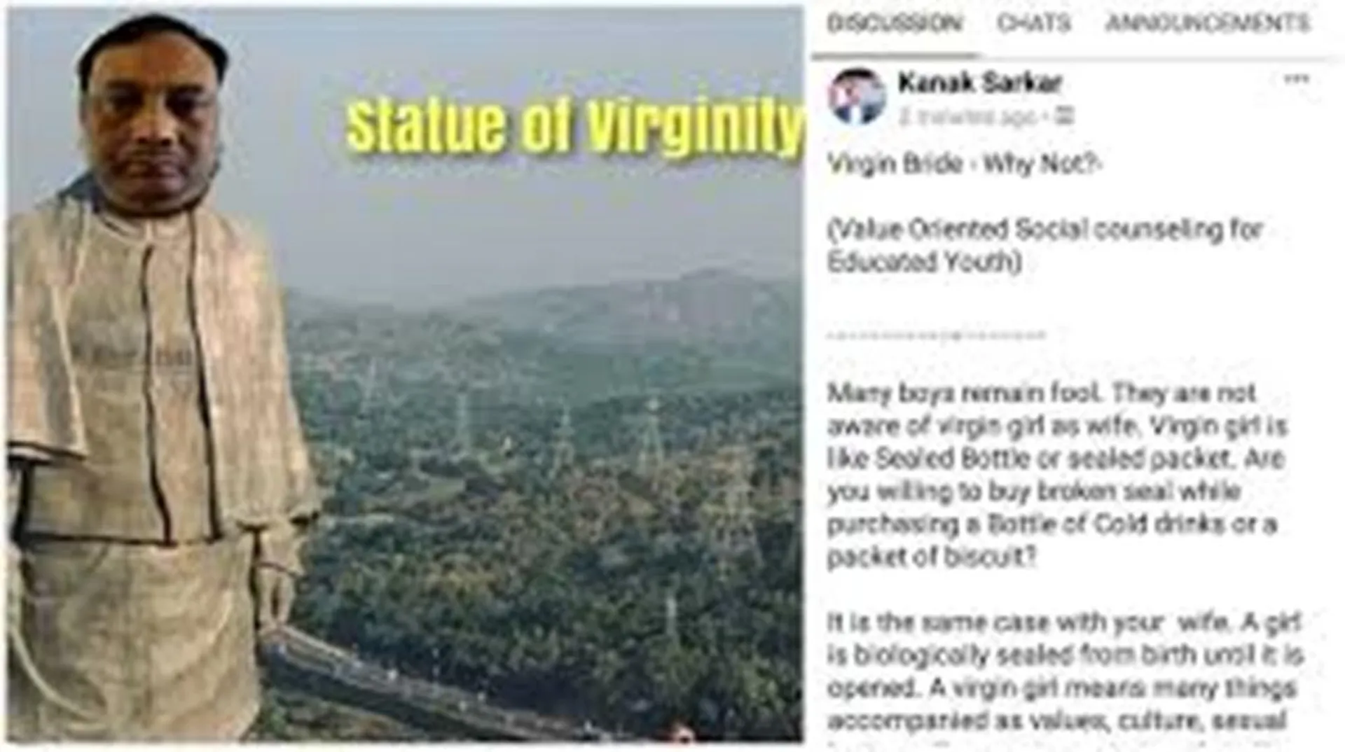କୋଲ୍‌କାତା ପ୍ରଫେସରଙ୍କ ‘କୁମାରୀତ୍ୱ ପତ୍ନୀ’ ମନ୍ତବ୍ୟ ହେଲା ଭାଇରାଲ, ସୋସିଆଲ୍‌ ମିଡିଆ ସଜାଇଲା ‘ଷ୍ଟାଚ୍ୟୁ ଅଫ୍‌ ଭର୍ଜିନିଟି’
