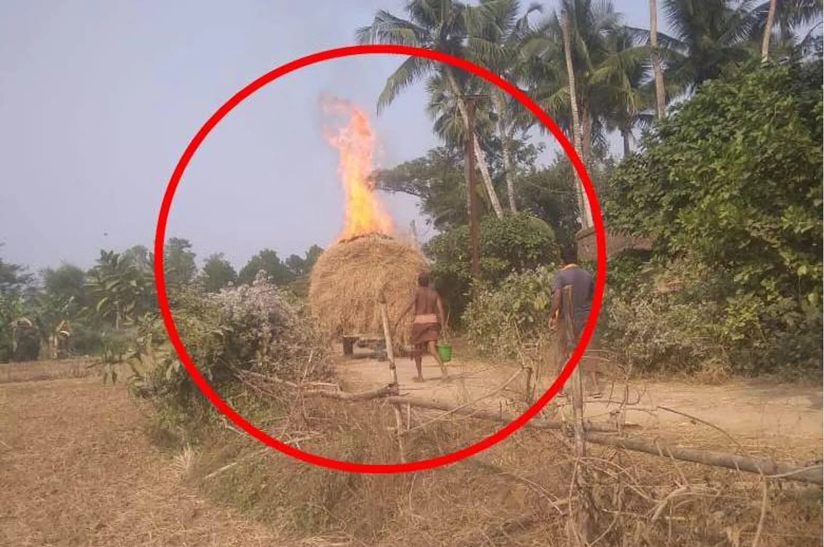 ବିଦ୍ୟୁତ୍‌ ତାର ଲାଗିଲା; ଜଳିଗଲା କୁଟା, ଟ୍ରାକ୍ଟର ଓ ଚାଳକ ସୁରକ୍ଷିତ(ଫଟୋ: ବସନ୍ତ, ବାଲିପାଟଣା)