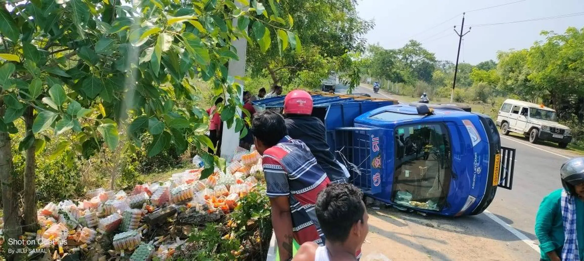 ରାସ୍ତା ମଝିରେ ଓଲଟିଲା ଓଆରଏସ୍‌ ଗାଡ଼ି, ବୋହି ନେଲେ ଲୋକ