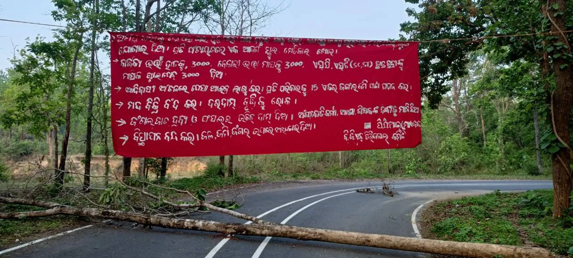 ମାଓବାଦୀଙ୍କ ଆଜି ବନ୍ଦପାଳନ: ରାସ୍ତା ମଝିରେ ଗଛ ପକାଇ ଅବରୋଧ, ମାରିଲେ ପୋଷ୍ଟର ବ୍ୟାନର