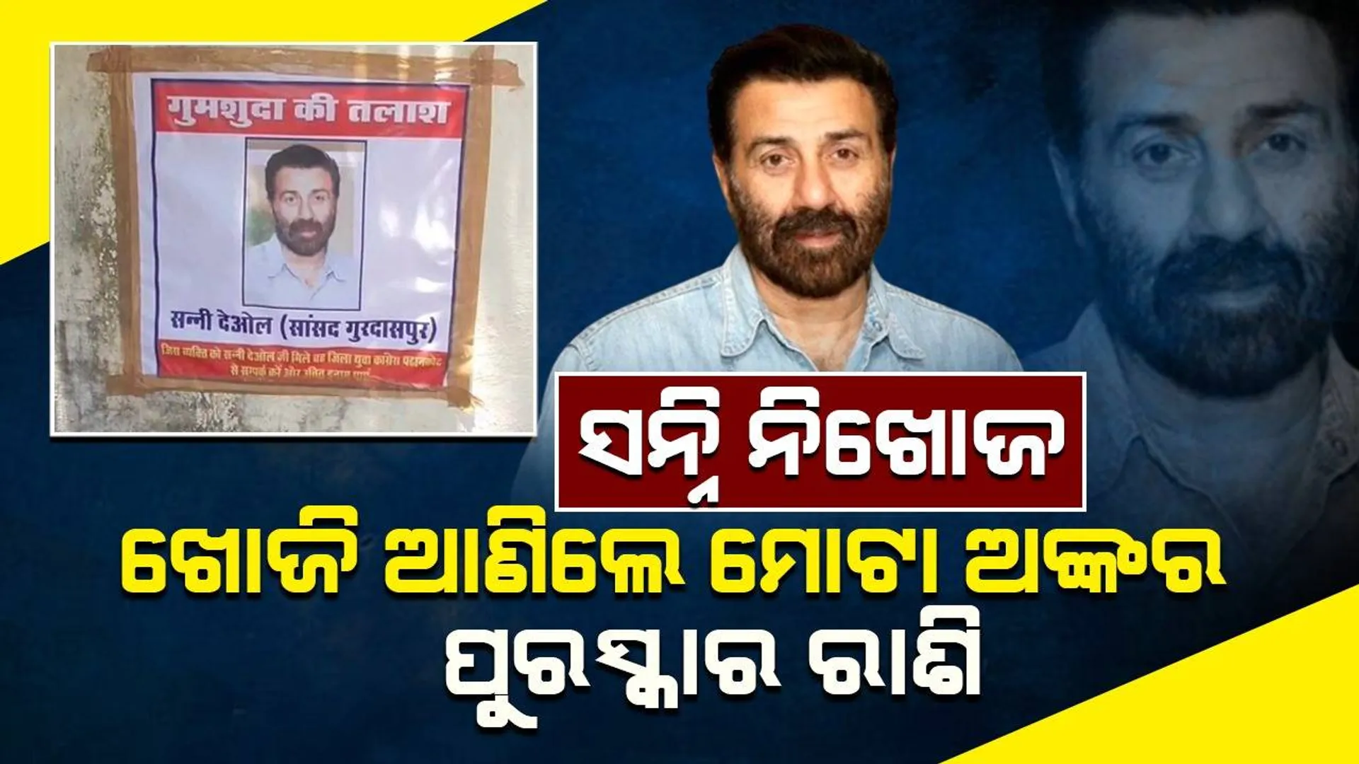 ସନ୍ନି ଦେୱଲ ନିଖୋଜ; ଖୋଜି ଆଣିଲେ ମିଳିବ ୫୦ହଜାର ଟଙ୍କାର ପୁରସ୍କାର ରାଶି