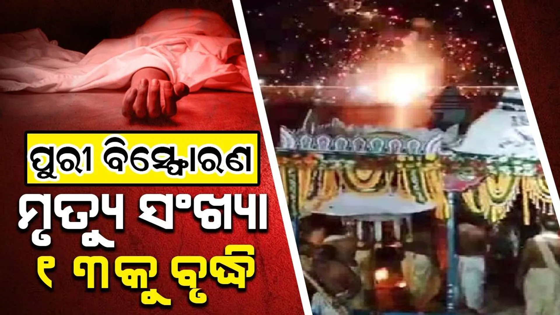 ପୁରୀ ବାଣ ବିସ୍ଫୋରଣ ଘଟଣା: ମୃତ୍ୟୁ ସଂଖ୍ୟା ୧୩କୁ ବୃଦ୍ଧି, ୧୭ ଆକ୍ରାନ୍ତଙ୍କ ଚିକିତ୍ସା ଜାରି