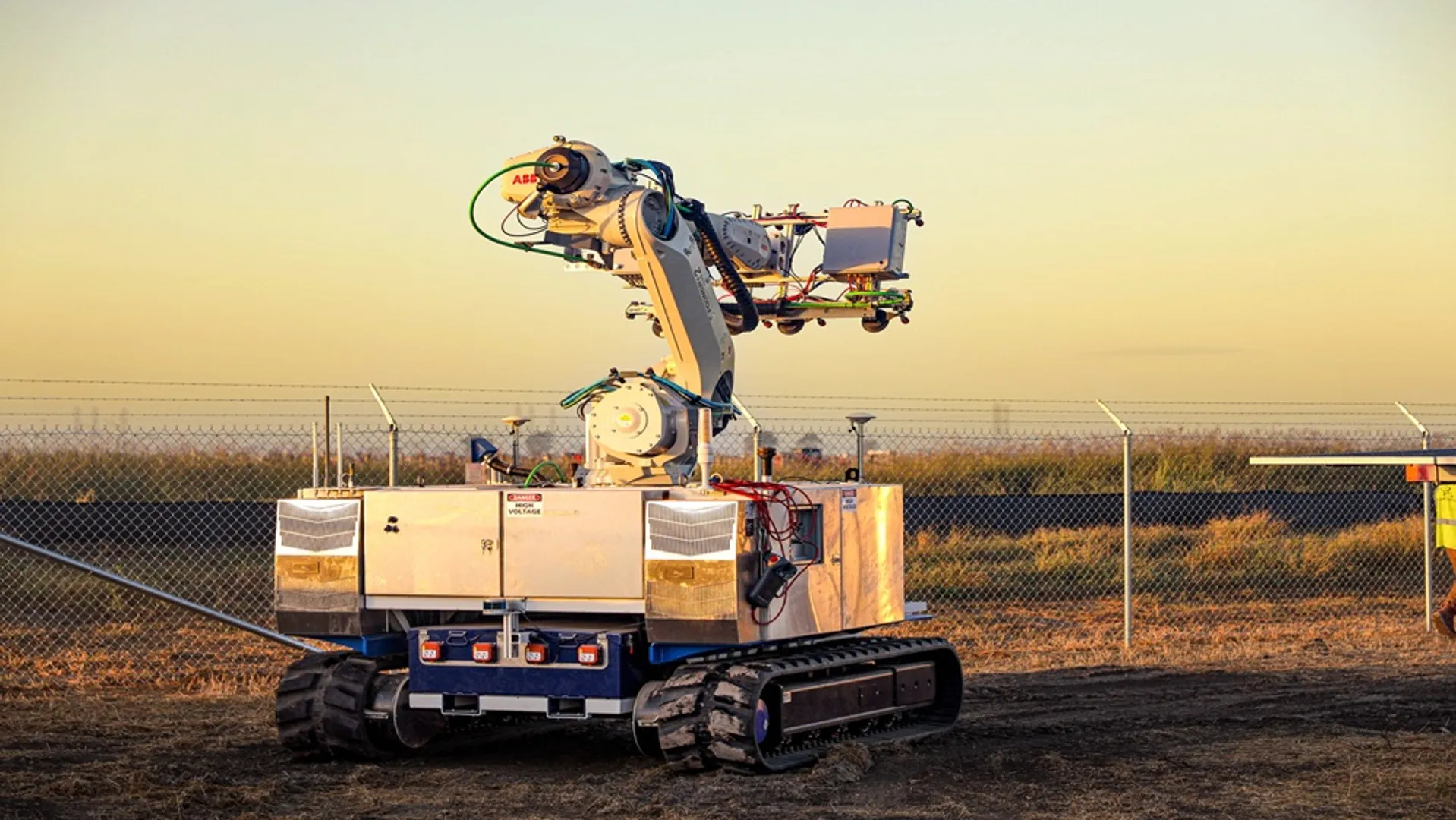 Rosendin's West Texas demo showed robots installing 400 panels daily at the Danevang site using hybrid power and GPS precision.