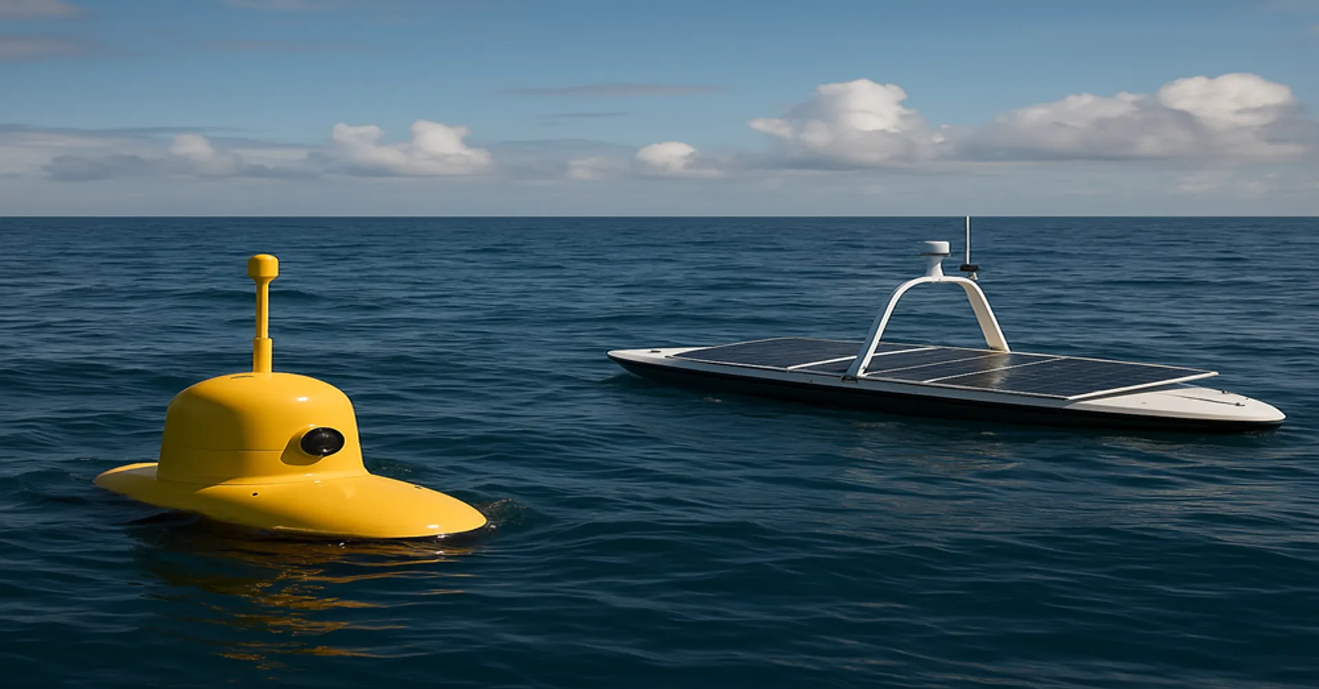 The DataXplorer™ USVs have operated on solar power for extended durations to support autonomous offshore infrastructure inspections. Image Source: AI Generated 