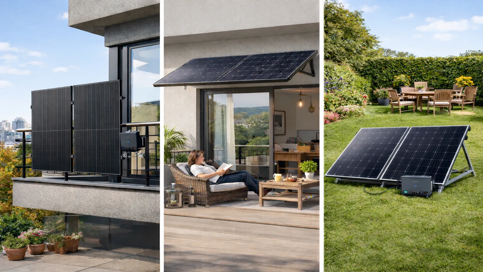 SUN Mate supported railing, sunshade and ground mounting for flexible residential installation.