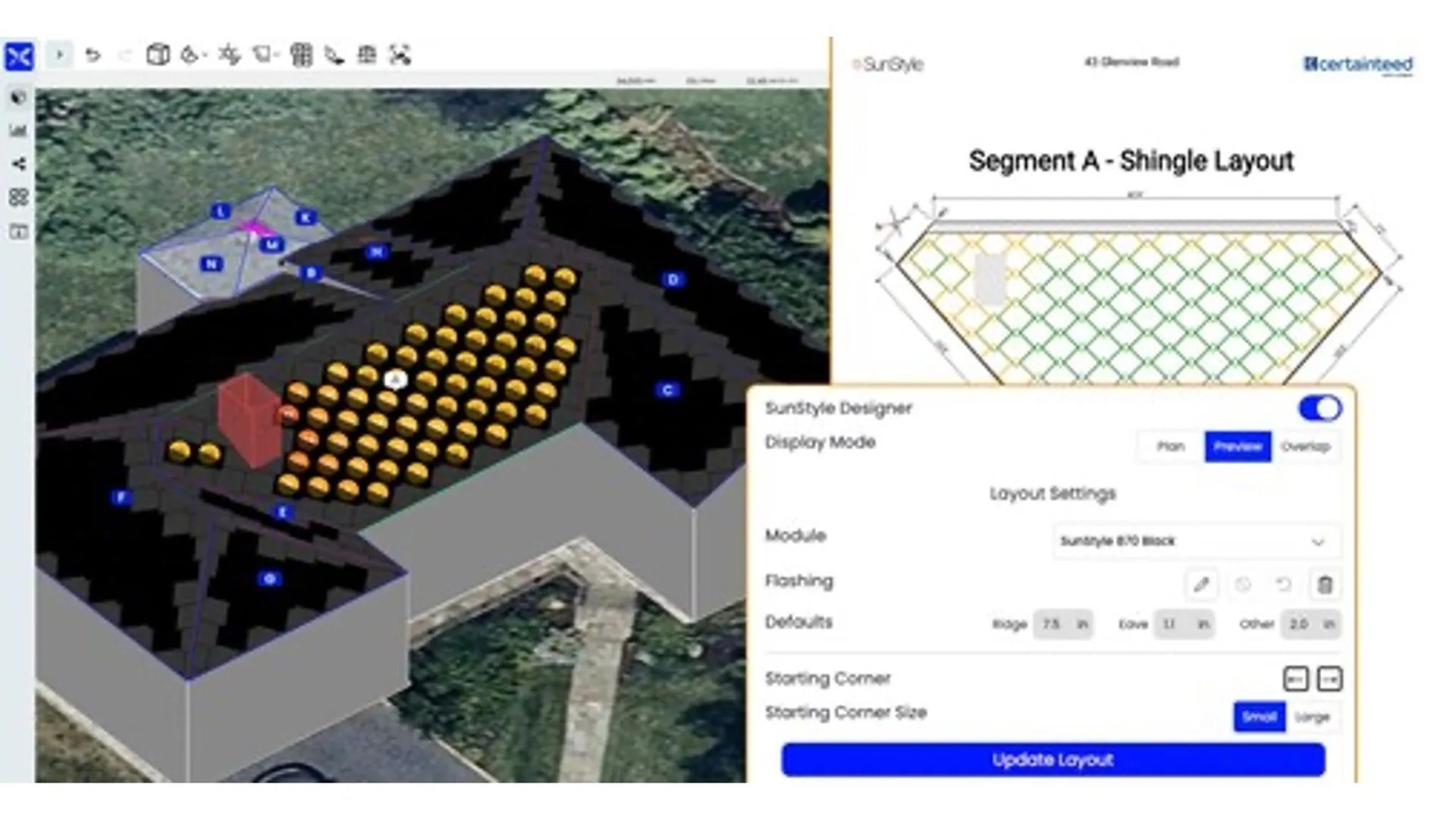 Scanifly has enabled contractors to place SunStyle shingles in diamond pattern with single click in the Designer.