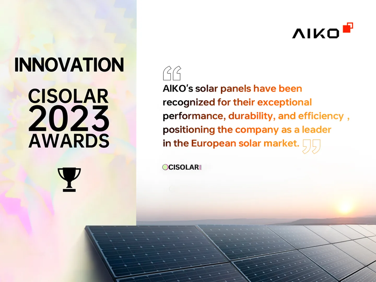 AIKO secures prestigious CISOLAR 2023 AWARDS for solar excellence