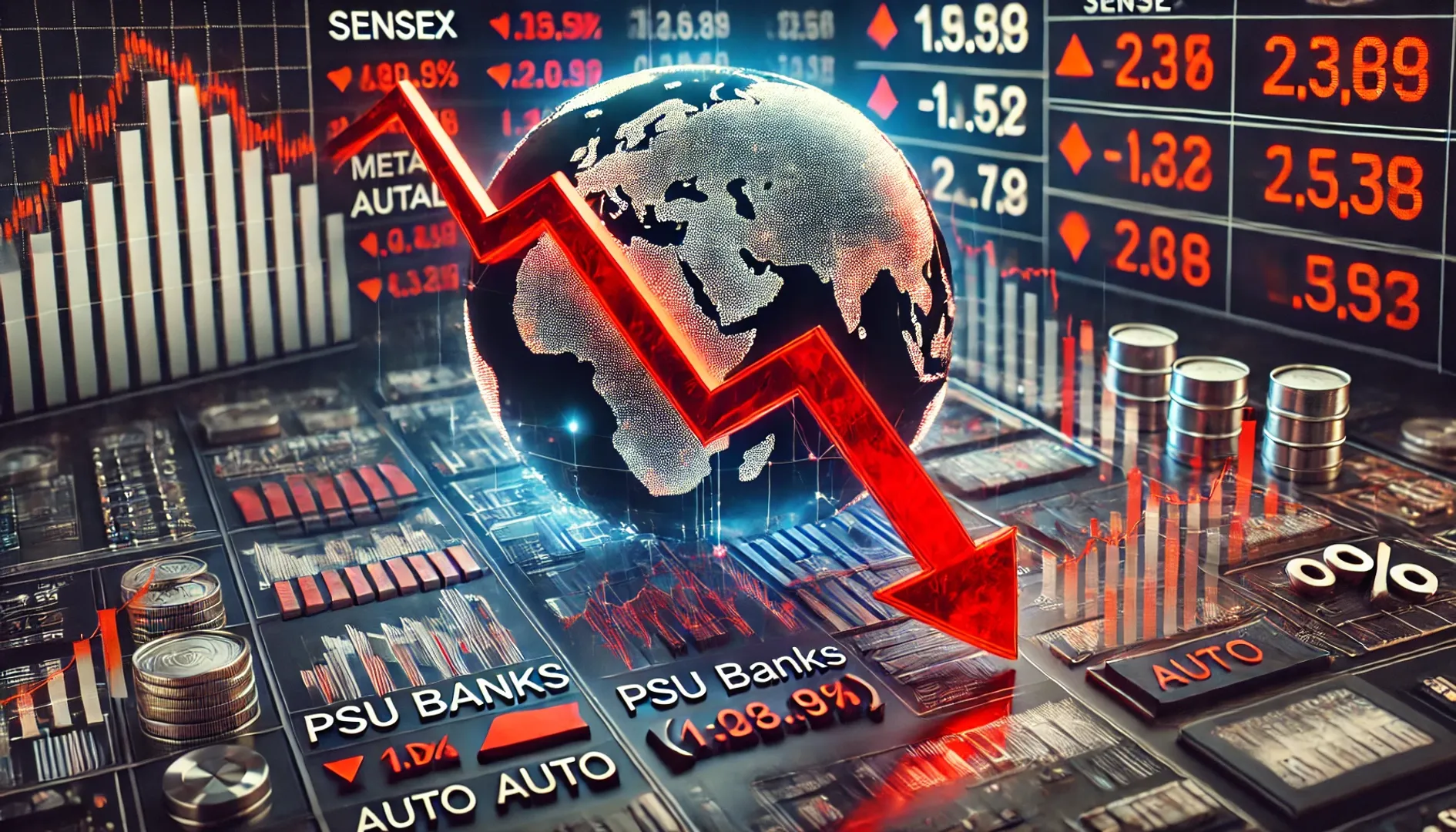 **ALT Text:** "सेंसेक्स 1064 अंक गिरकर 80,684 पर और निफ्टी 332 अंक गिरकर 24,018 पर बंद हुआ। सरकारी बैंकों के शेयरों में सबसे ज्यादा गिरावट दर्ज की गई।"