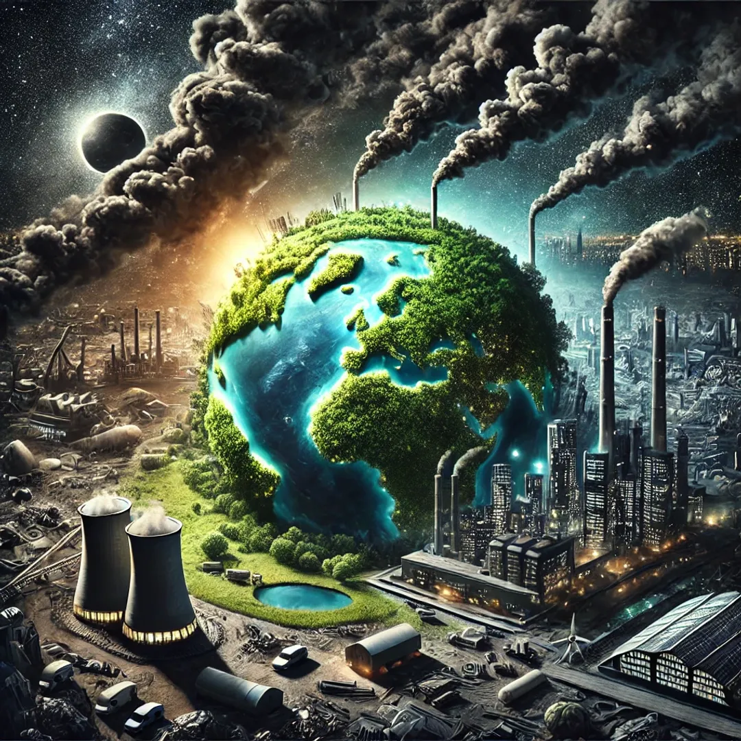 Here is the generated picture illustrating the accumulation of fossil carbon and its impact on the environment and climate