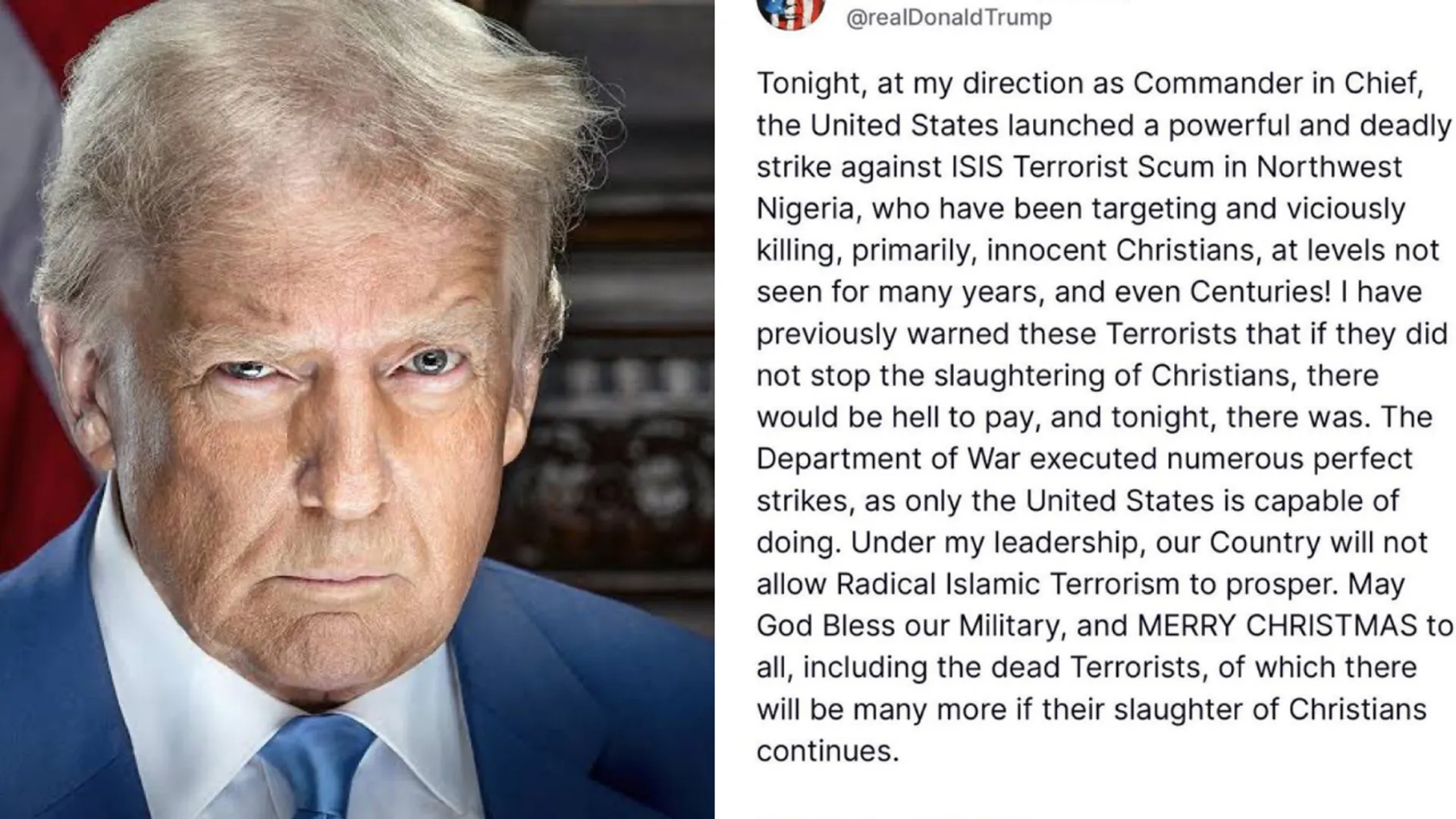  Trump orders multiple airstrikes on ISIS in Nigeria over attacks on Christians 