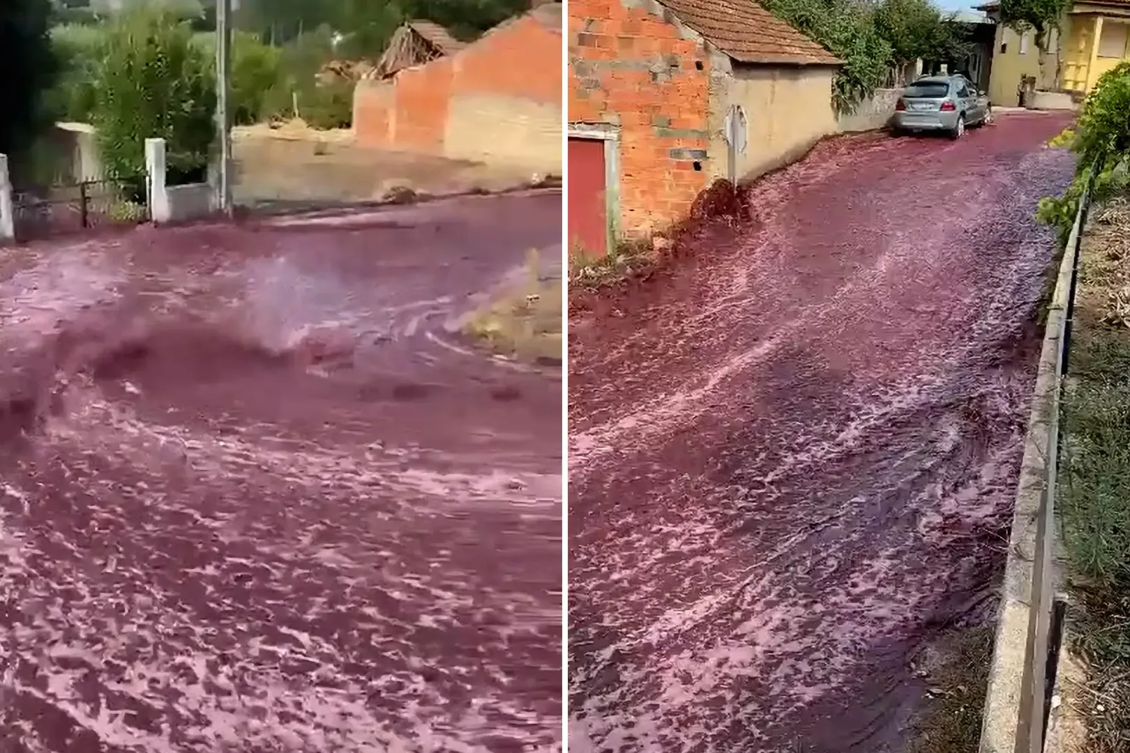 Massive wine spill creates river of red in Portuguese town