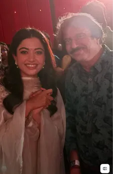 Kuberaa star Rashmika Mandanna with sr journalist Chaitanya Padukone
