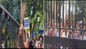 RG Kar Protest: অভয়া মঞ্চের CBI দফতর অভিযানে তুমুল হট্টগোল, 'তালা' ঝুলিয়ে, ঝাঁটা ছুড়ে প্রতিবাদ