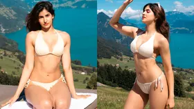 Sakshi Malik stuns in a cream bikini against a dreamy alpine backdrop –