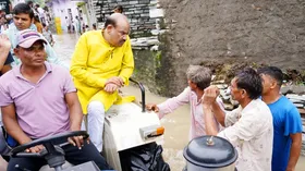 Om Birla rides tractor to take stock of rain-affected areas in Kota