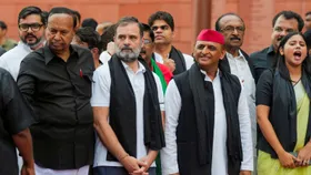 INDIA bloc MPs protest in Parliament complex against SIR exercise in Bihar