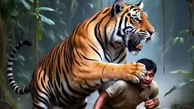 गेट पर खड़े युवक के ऊपर बाघ का आत्मघाती अटैक, सामने आया सीसीटीवी फुटेज