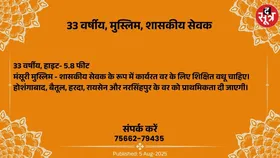 Free Matrimonial : शासकीय सेवक के रूप में कार्यरत 33 वर्षीय मुस्लिम वर के लिए वधू चाहिए