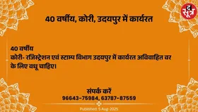 Free Matrimonial : उदयपुर में कार्यरत 40 वर्षीय कोरी वर के लिए वधू चाहिए