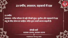 Free Matrimonial : ग्रहकार्य में दक्ष 23 वर्षीय अग्रवाल वधू के लिए वर चाहिए